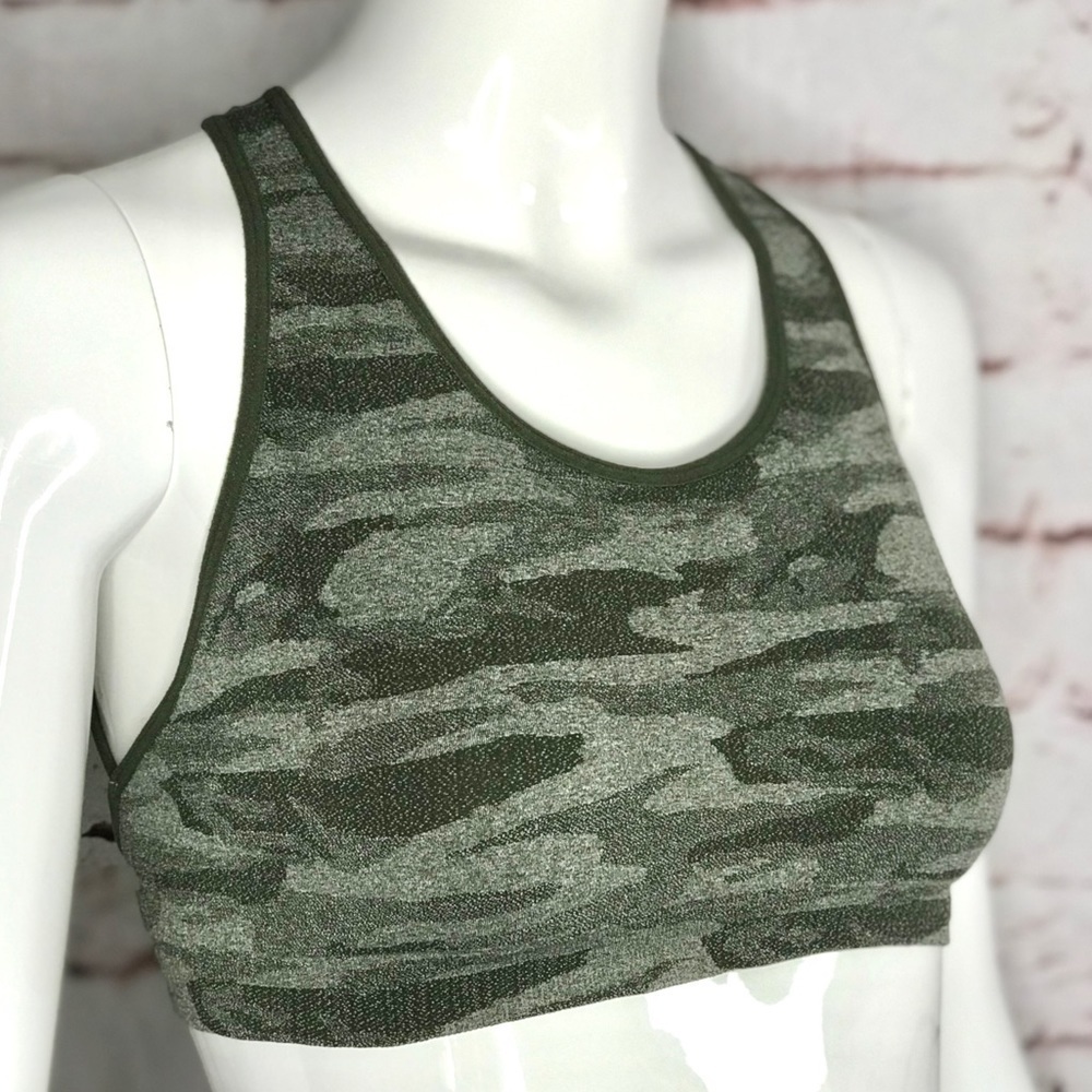 PRO FIT Seamless Olive Green Camouflage L Workout Activewear Bra Size Large - Picture 2 of 12